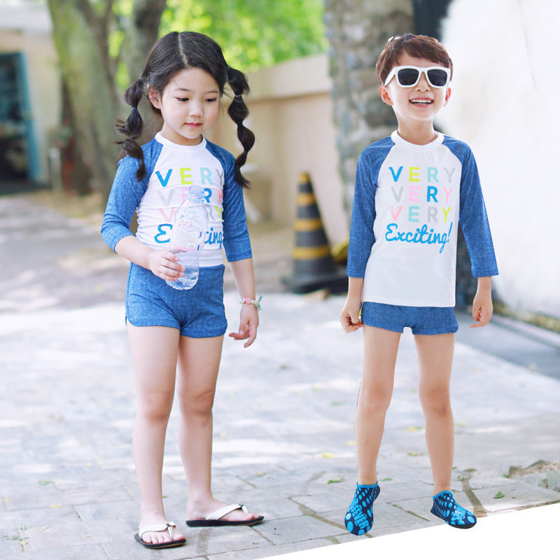 Wholesale Brother and Sister Split Boxer Long Sleeve Sunscreen Swimwear